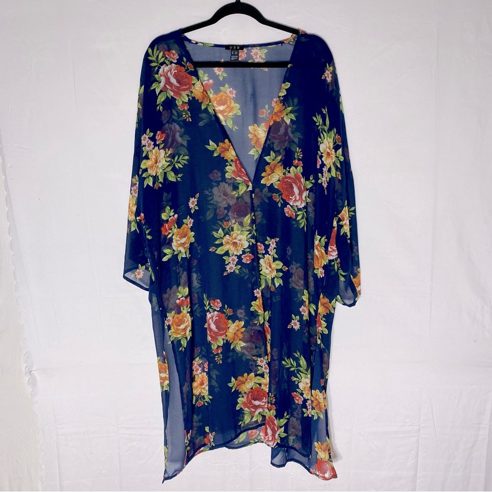 U2B Sheer Floral Blue Swim Cover Kimono 2XL